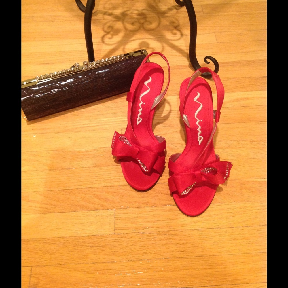 Nina Red Bow Slingback Sandal Heels